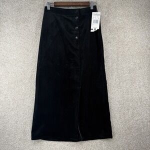 VTG New Jantzen Black Corduroy Maxi Skirt‎ Button Front Cottage Core Grunge Sz 8